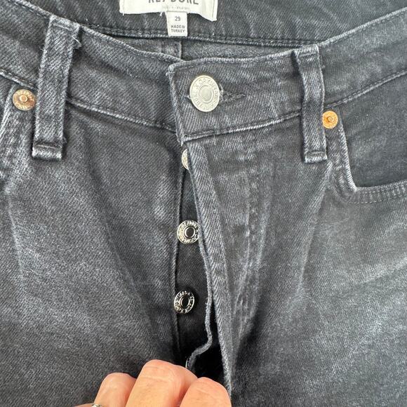 RE/DONE Black High Rise Jeans Size 29 Straight Leg Raw Hem Designer Denim - Picture 4 of 9